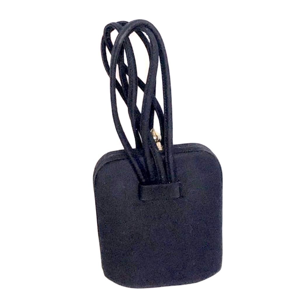 Vintage 50s Black Felt Four Handle Top Latch Small Wristlet Satchel Evening Bag